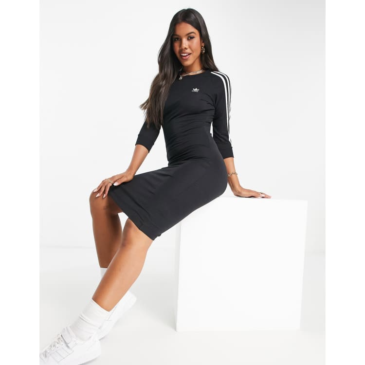 adidas Originals three stripe fitted corset dress in black