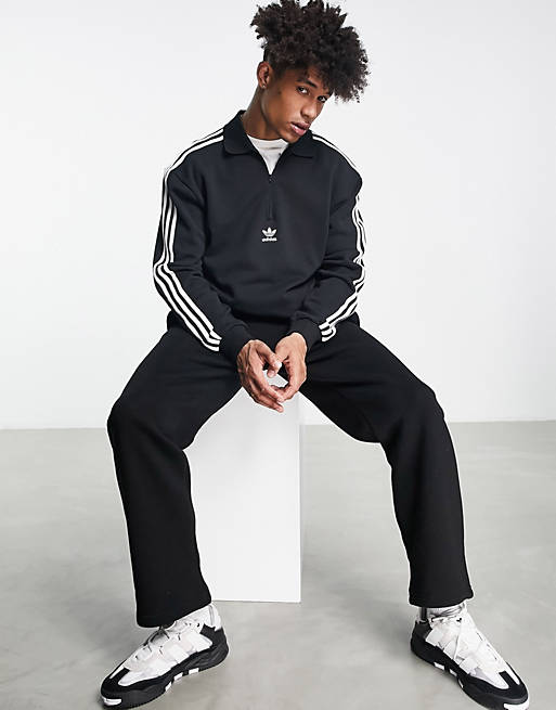 adidas Originals adicolor three stripe long sleeve polo top in black | ASOS