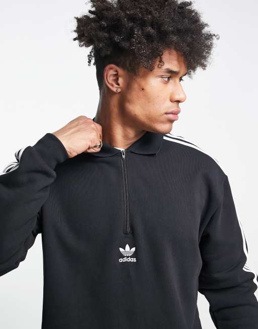 adidas Originals adicolor three stripe sleeve polo top in black | ASOS