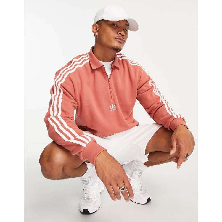 frontera Necesario juego adidas Originals adicolor three stripe long sleeve polo top in burnt orange  | ASOS