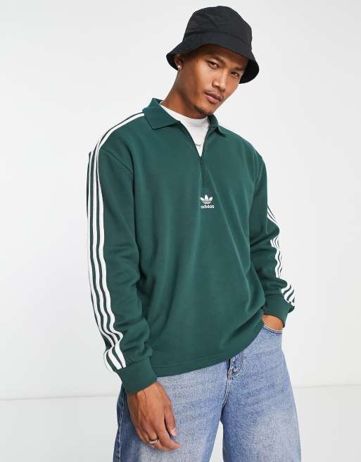 Shah gødning Bage adidas Originals adicolor three stripe long sleeve polo top in green | ASOS