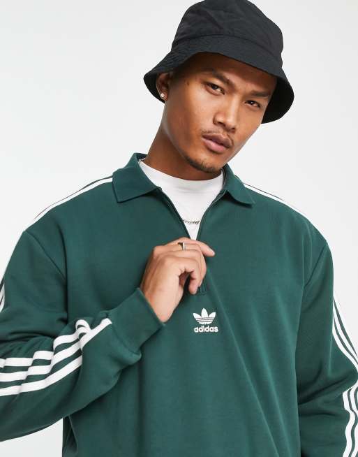 adidas Originals adicolor three stripe long sleeve polo top in light green ASOS