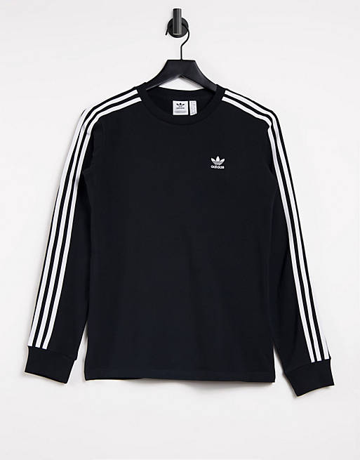 adidas Originals adicolor three stripe long sleeve t-shirt in black | ASOS