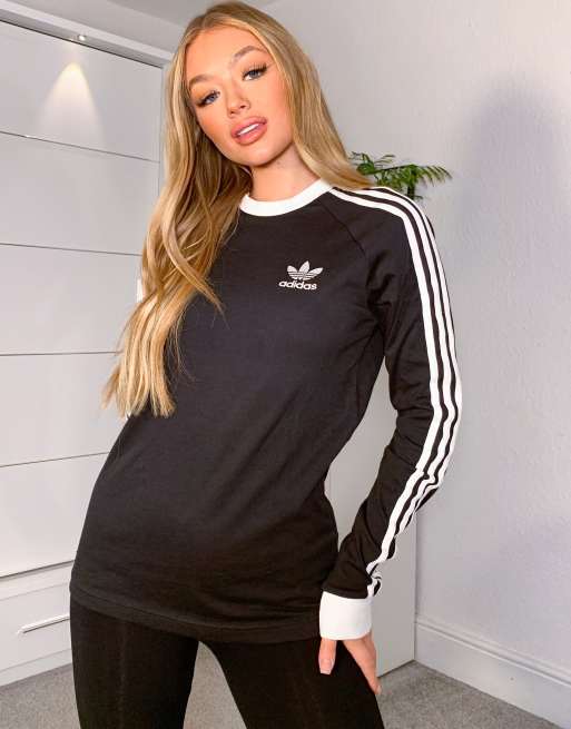 adidas Originals adicolor three stripe long sleeve t-shirt in black | ASOS