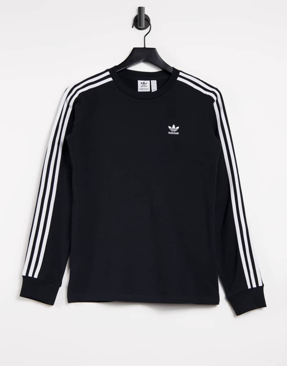 adidas Originals adicolor three stripe long sleeve t-shirt in black