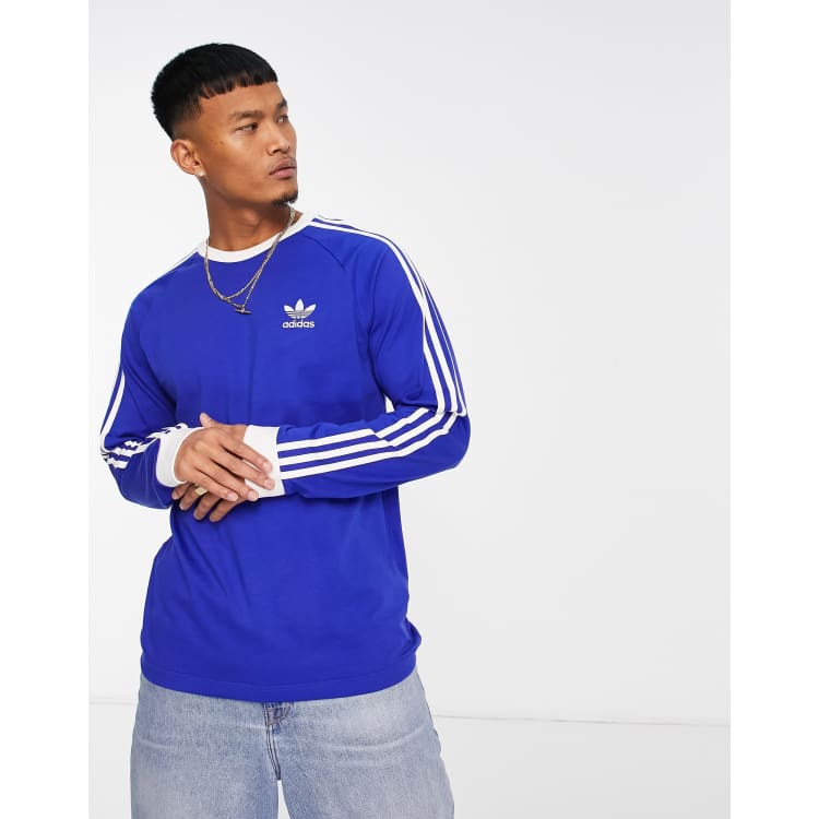 adidas adicolor three stripe long t-shirt in blue | ASOS