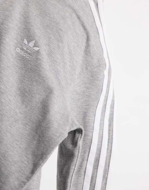 adidas Originals adicolor three stripe long sleeve t-shirt in grey, 3 of 4