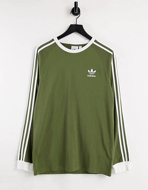 T-Shirts & Vests adidas Originals adicolor three stripe long sleeve t-shirt in khaki 