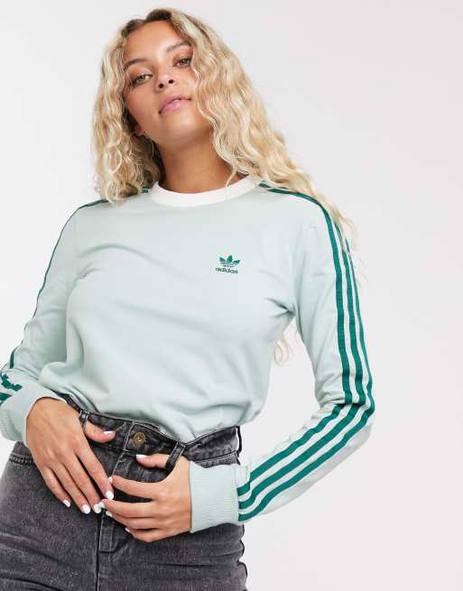 adidas Originals adicolor three stripe long sleeve tshirt in mint