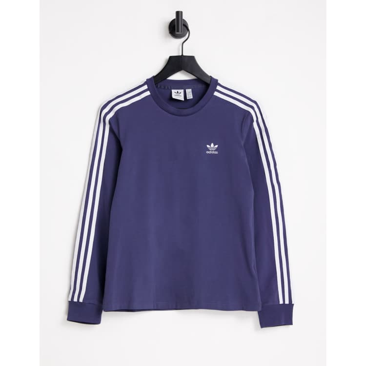 adidas Originals adicolor three stripe long sleeve t shirt in navy