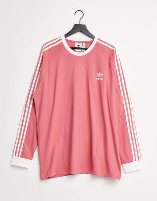Adidas originals three stripe long sleeve top in pink top