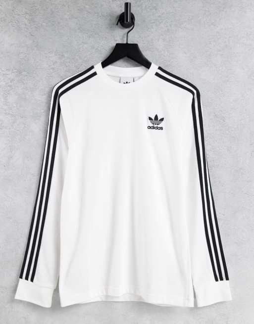 tyfon se midnat adidas Originals adicolor three stripe long sleeve t-shirt in white | ASOS