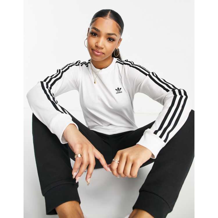 adidas three | stripe t-shirt Originals sleeve in adicolor ASOS white long