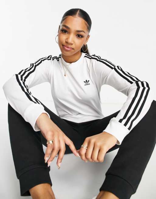 adidas Originals adicolor three stripe long sleeve t-shirt white | ASOS