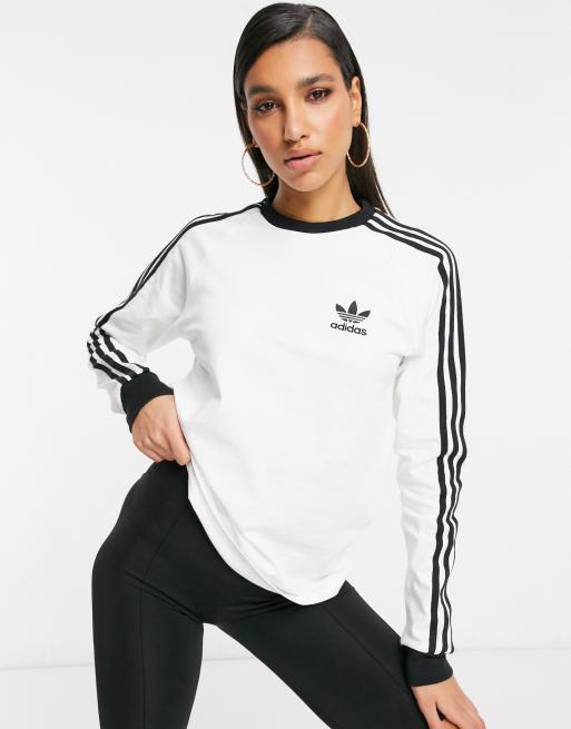 adidas Originals adicolor three stripe long sleeve t shirt in white