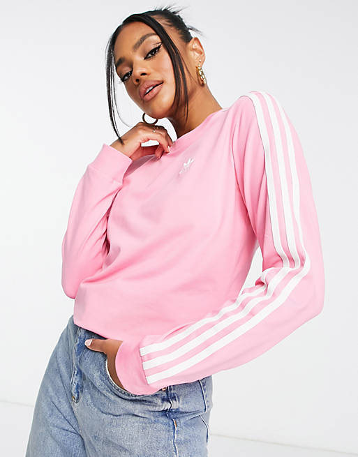 adidas Originals adicolor three stripe long sleeve top in bliss pink | ASOS