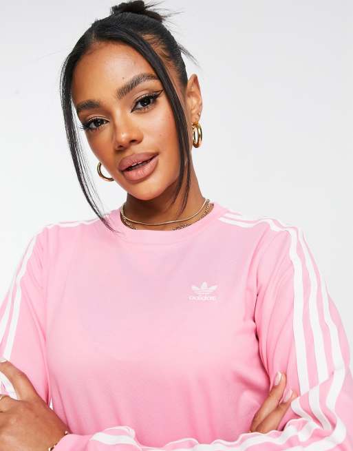 adidas Originals adicolor three stripe long sleeve top in pink | ASOS