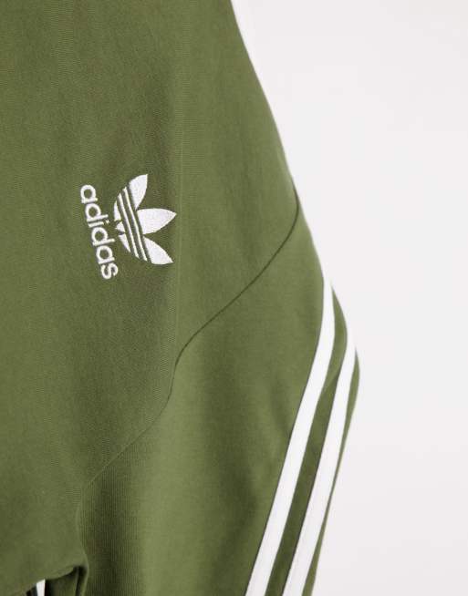 adidas Originals adicolor three stripe long sleeve top in khaki