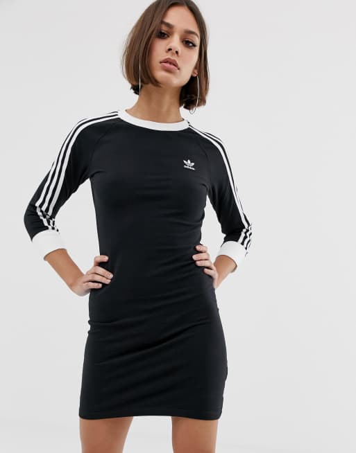 adidas Originals adicolor three stripe mini dress in black