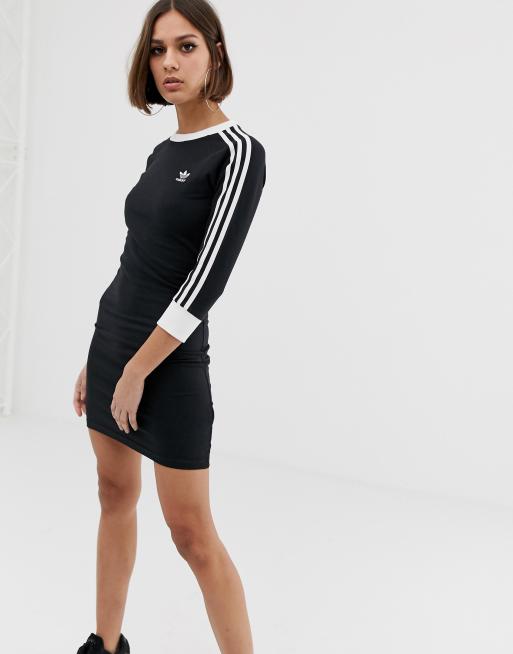 adidas Originals adicolor three stripe mini dress in black