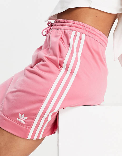 adidas Originals adicolor three stripe mini skirt in pink with drawstring waist