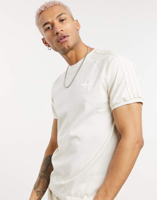 adidas Originals adicolor three stripe non dyed t shirt in cream