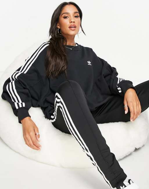 adidas Originals adicolor three stripe oversized sweatshirt in black, 2 of 4