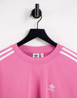 adidas Originals adicolor three stripe oversized sweatshirt in pink