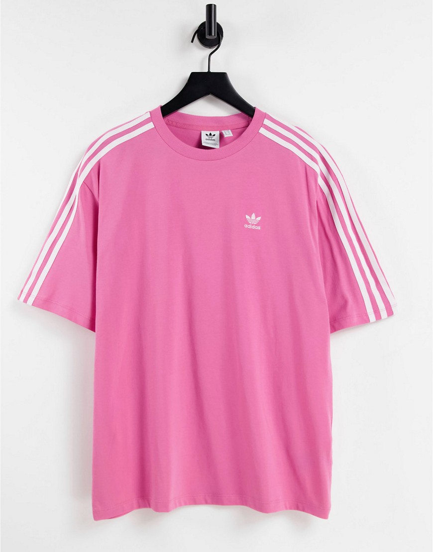 Adidas Originals adicolor three stripe oversized t-shirt in pink