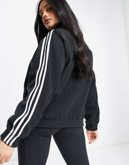 Adidas originals adicolor three stripe quarter zip fleece sweatshirt in blac shop