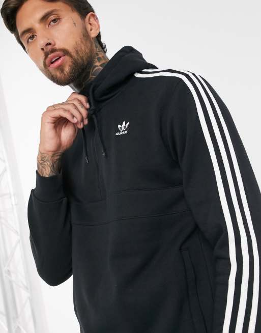 Adidas originals adicolor three stripe quarter zip fleece sweatshirt in black hotsell