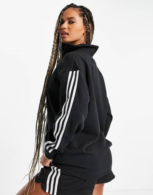 adidas Originals adicolor three stripe quarter zip sweatshirt in black ASOS