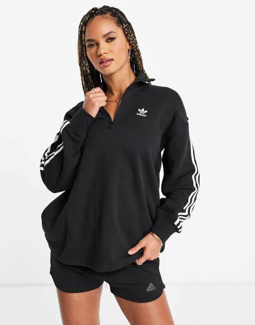 adidas Originals adicolor three stripe quarter zip sweatshirt in