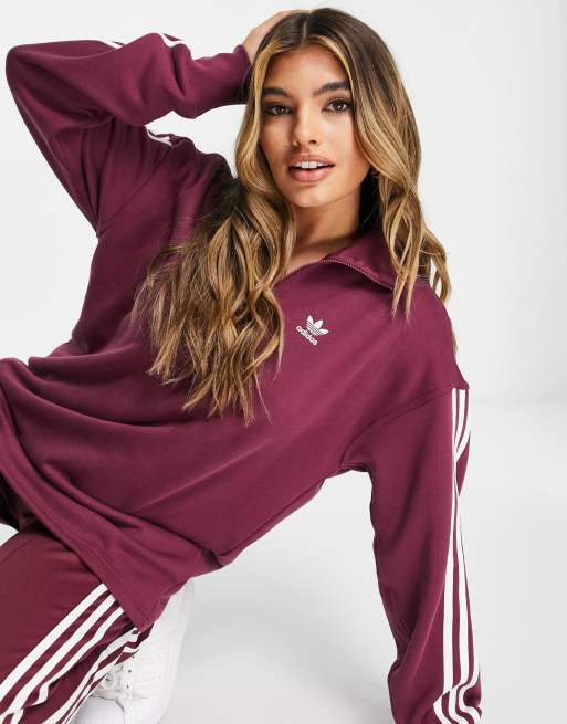 Adidas 3 stripe sales quarter zip sweater