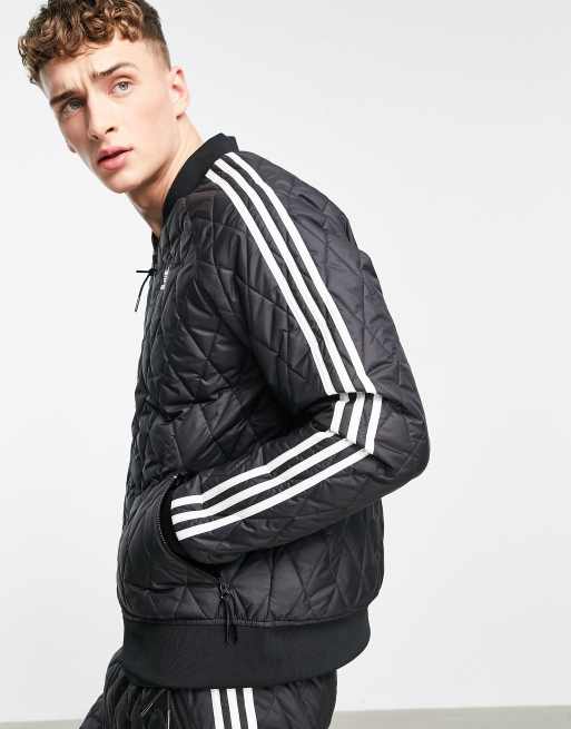 adidas Originals adicolor three stripe quilted track jacket in