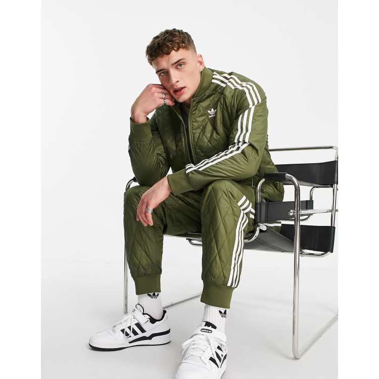 adidas Originals adicolor quilted track pants in khaki | ASOS