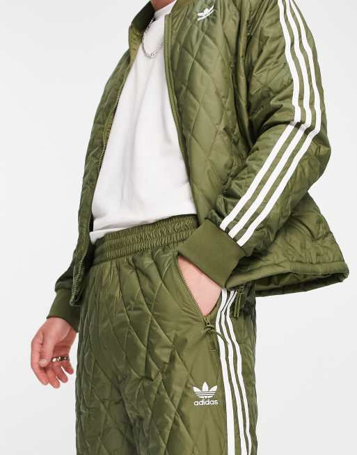 adidas Originals adicolor three stripe quilted track pants in khaki | ASOS