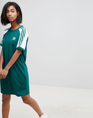 adidas Originals adicolor Three Stripe Raglan Dress In Green | ASOS