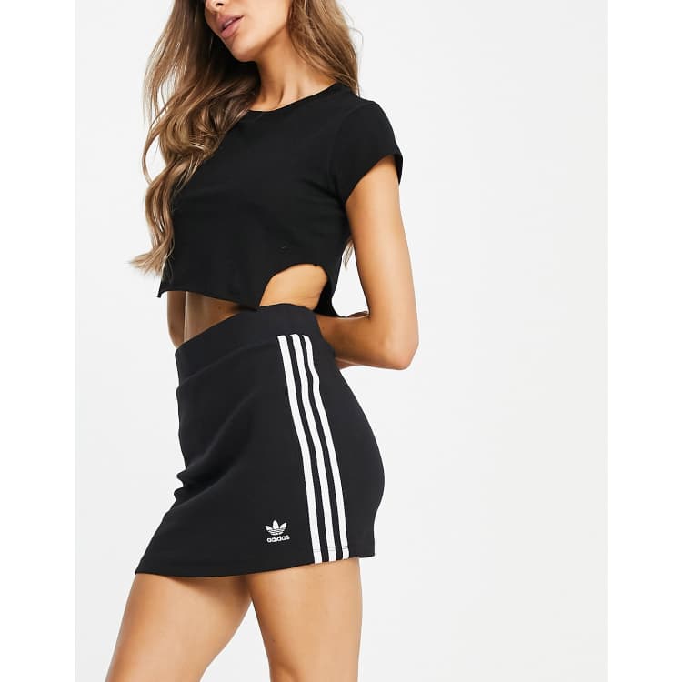 adidas Originals adicolor three stripe ribbed mini skirt in black