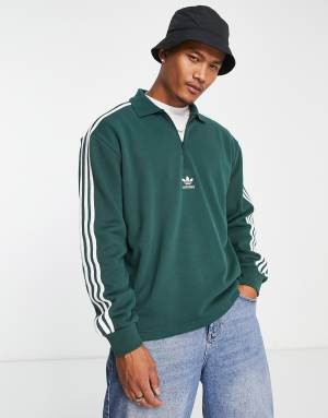 adidas Originals adicolor three stripe rugby top in green