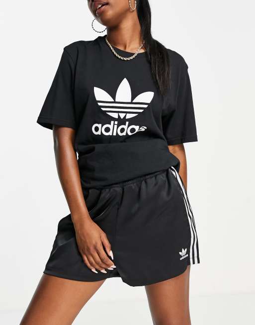 adidas Originals adicolor polyester 3 stripe shorter shorts in black