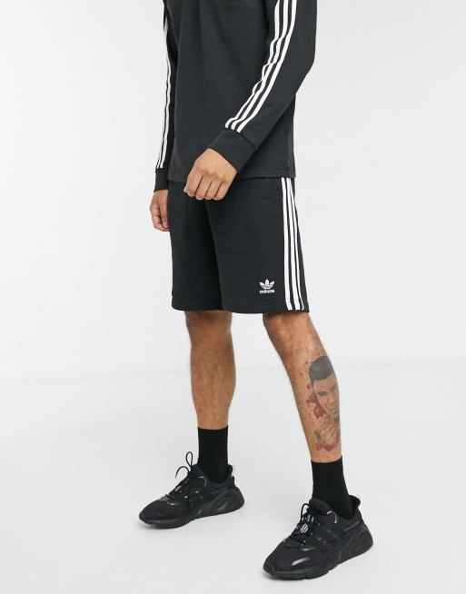 adidas Originals adicolor polyester 3 stripe shorter shorts in black