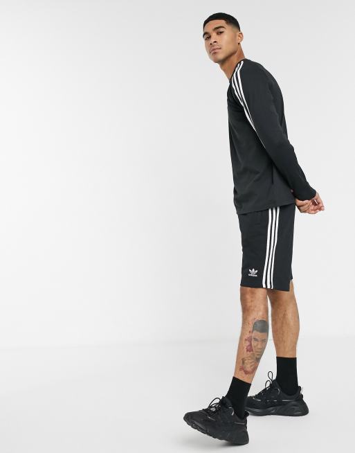 adidas Originals Adicolor polyester 3 stripe shorter shorts in black