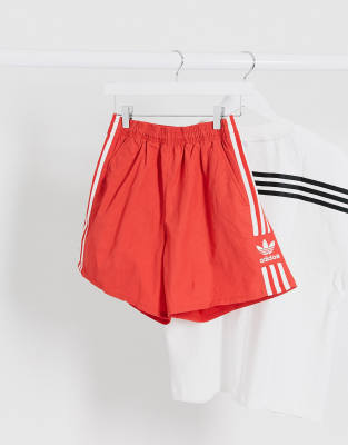 adidas originals adicolor three stripe shorts in red