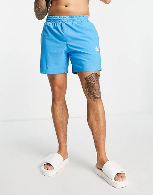adidas Originals adicolor three stripe shorts in sky blue | ASOS