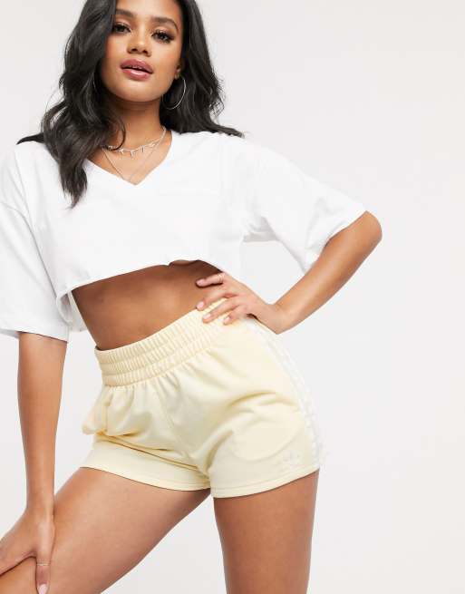 Adidas 3 stripe shorts womens yellow sale