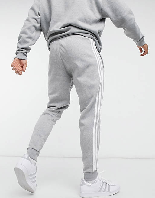  adidas Originals adicolor three stripe skinny joggers in grey heather 