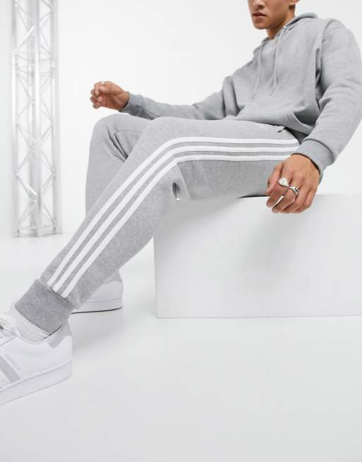 grey three joggers adicolor stripe skinny in heather | ASOS adidas Originals