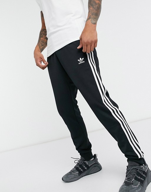 adidas Originals adicolor three stripe skinny sweatpants in black | ASOS
