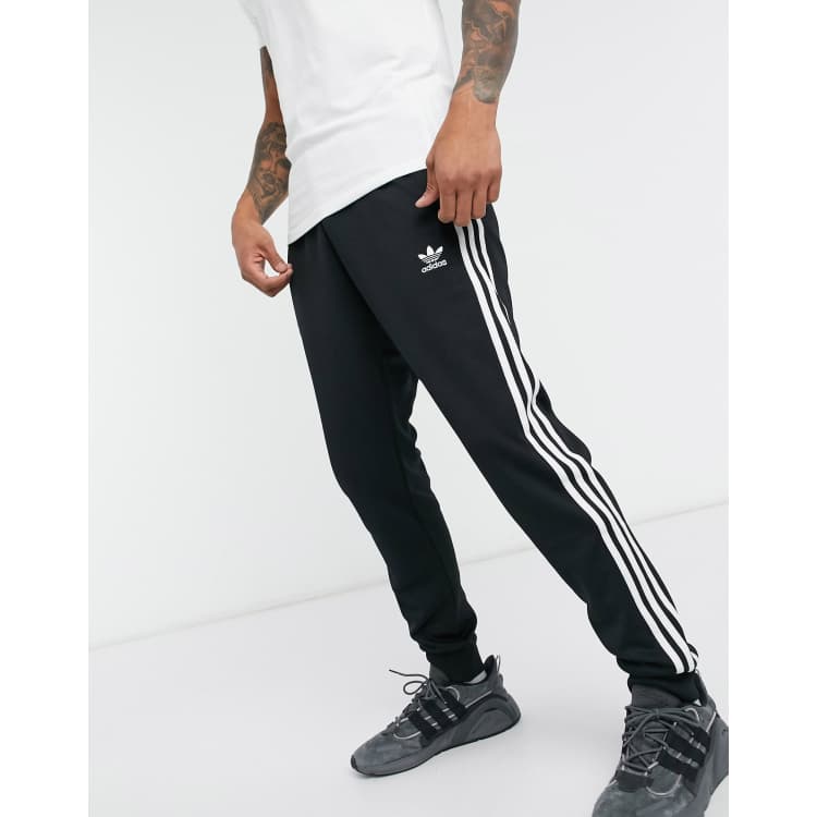 adidas Originals adicolor three stripe skinny sweatpants in black